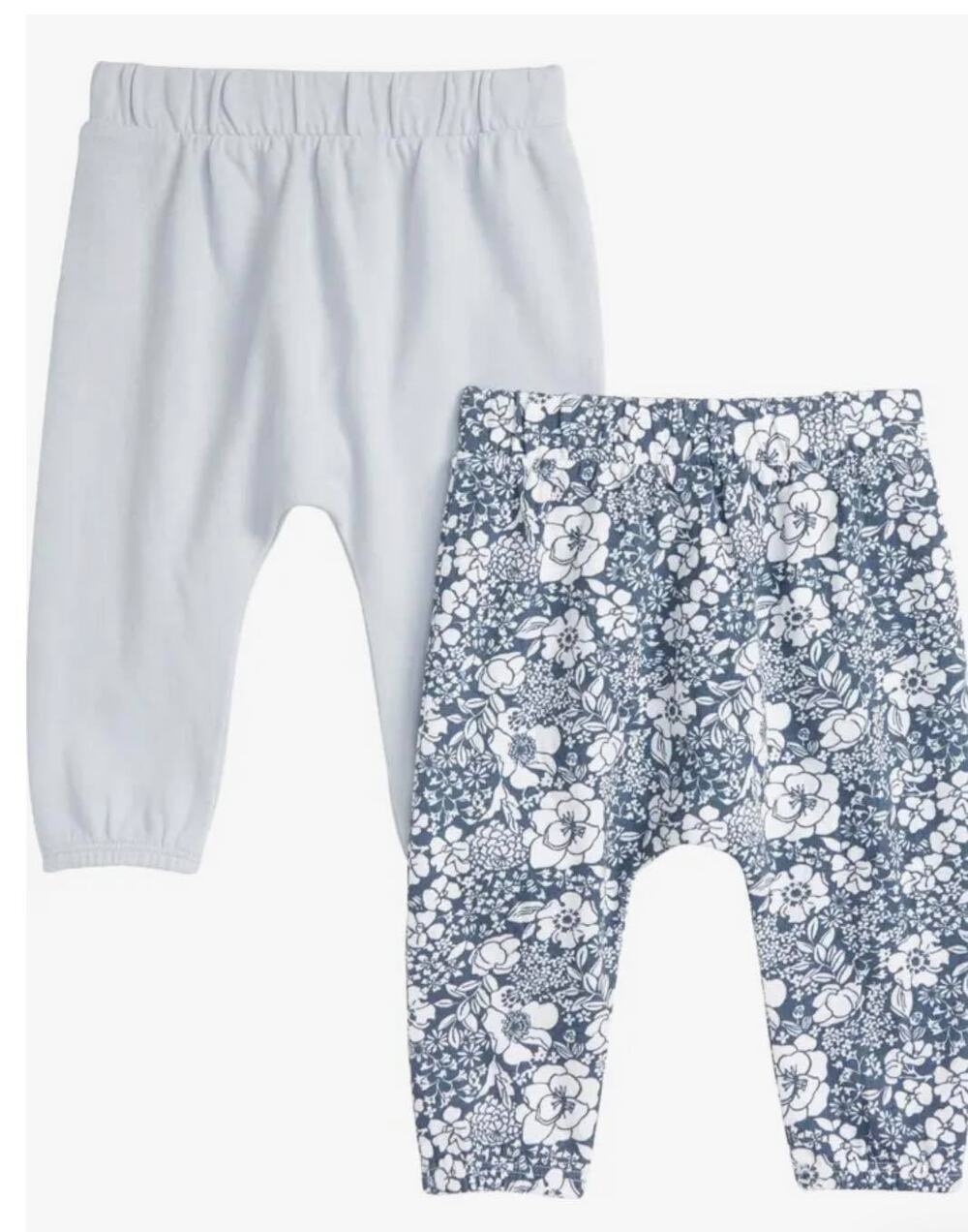 NWT Nordstrom Blue White Floral Maze 2-Pack Jogger Pants Baby Girls' Size 9M